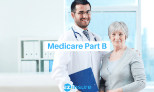 medicare part b text overlaying image of a doctor and patient