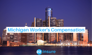 michigan worker's compensation text overlaying image of detroit 