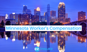 Minnesota worker's compensation text overlaying image of Minneapolis 