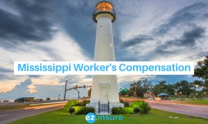 mississippi worker's compensation text overlaying image of biloxi lighthouse