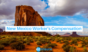 new mexico worker's compensation text overlaying image of new mexico cliffs