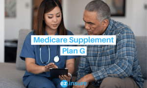 medicare supplement plan g text overlaying image of a nurse talking to a patient