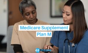 medicare supplement plan m text overlaying image of a nurse talking to her patient