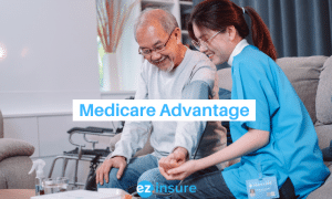 medicare advantage text overlaying image of a nurse taking a patient's blood pressure