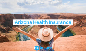 arizona health insurance text overlaying image of a woman sitting on a cliff
