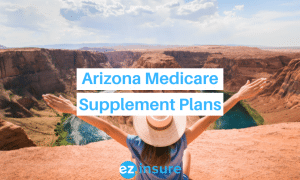 arizona medicare supplement plans text overlaying image of woman sitting on cliffs