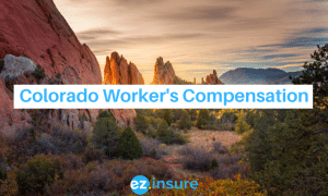 colorado worker's compensation text overlaying image of red rock mountains