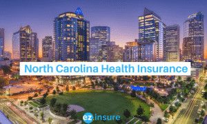 north carolina health insurance text overlaying image of charlotte