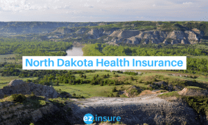 North Dakota health insurance text overlaying image of the badlands