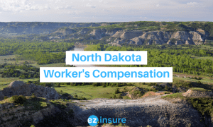 north dakota worker's compensation text overlaying image of the badlands