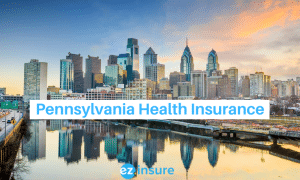 pennsylvania health insurance text overlaying image of philadelphia