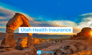 utah health insurance text overlaying image of arches national park