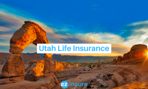 Utah life insurance text overlaying image of arches national park