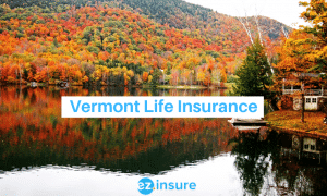 vermont life insurance text overlaying image of vermont fall leaves