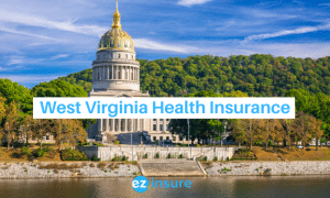 west virginia health insurance text overlaying image of capital 