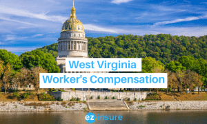 west virginia worker's compensation text overlaying image of capitol building