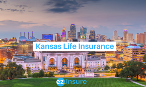 Kansas life insurance text overlation image of city skyline