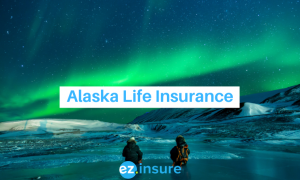 alaska life insurance text overlaying image of two people looking at the northern lights