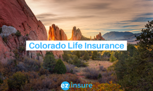 colorado life insurance text overlaying image of red rock mountains