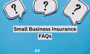 Small business insurance faqs text overlaying image of 3 questions marks