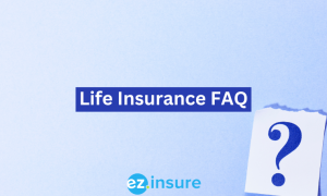 life insurance faqs text overlaying image of a blue background with a question mark