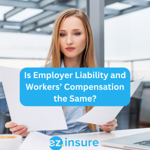 is employer liability and workers' compensation the same? text overlaying image of a businesswoman comparing plans
