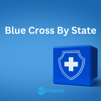 Blue Cross By State text overlaying image of the blue bross blue shield emblem