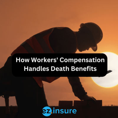 How Workers' Compensation Handles Death Benefits text overlaying image of a construction worker
