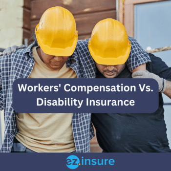 Workers' Compensation Insurance Vs. Disability Insurance text overlaying image of an injured construction worker