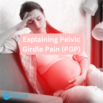 Explaining Pelvic Girdle Pain (PGP) text overlaying image of a pregnant woman with pain