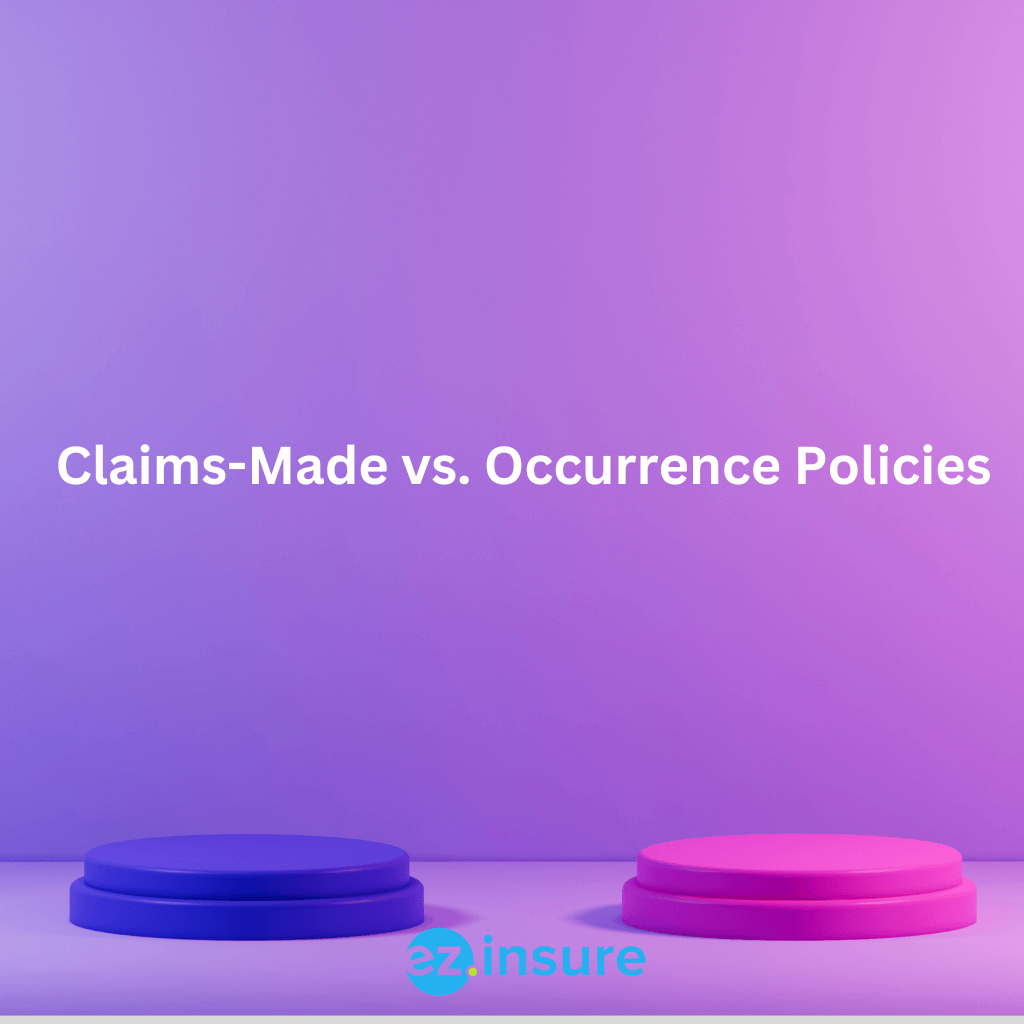 Claims-Made vs. Occurrence Policies text overlaying image of two different color buttons