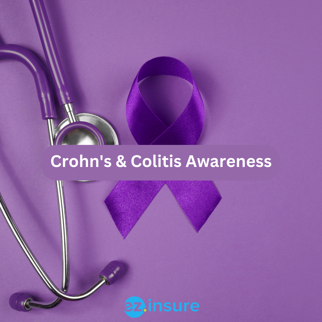 Crohn's & Colitis Awareness text overlaying image of crohn's awareness ribbon